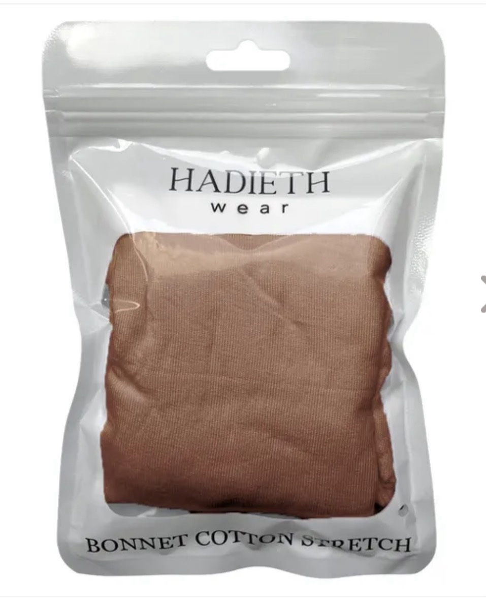 Bonnet Cotton/ Onderkapje katoen stretch Camel – Image 2