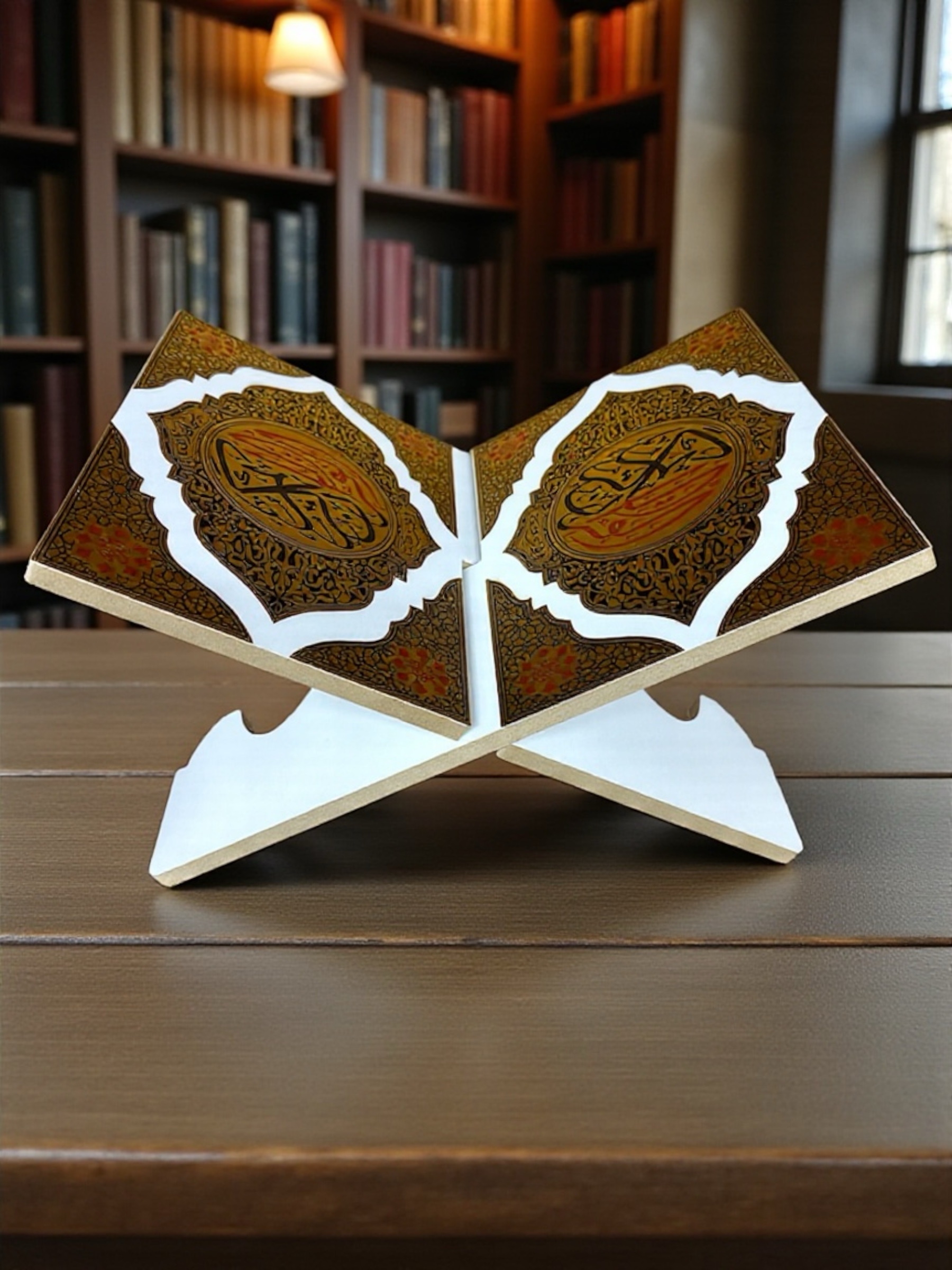 Porte Coran bois blanc doré